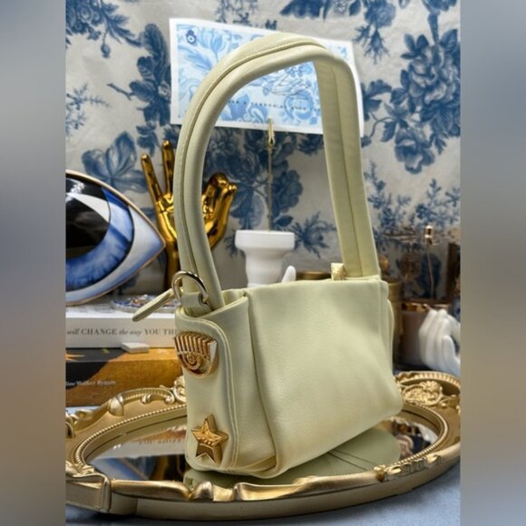 🆕 CHIARA FERRAGNI 🧿 NWOT Mini Eyelike Symbol Shoulder Bag, Pale Yellow - Picture 3 of 13